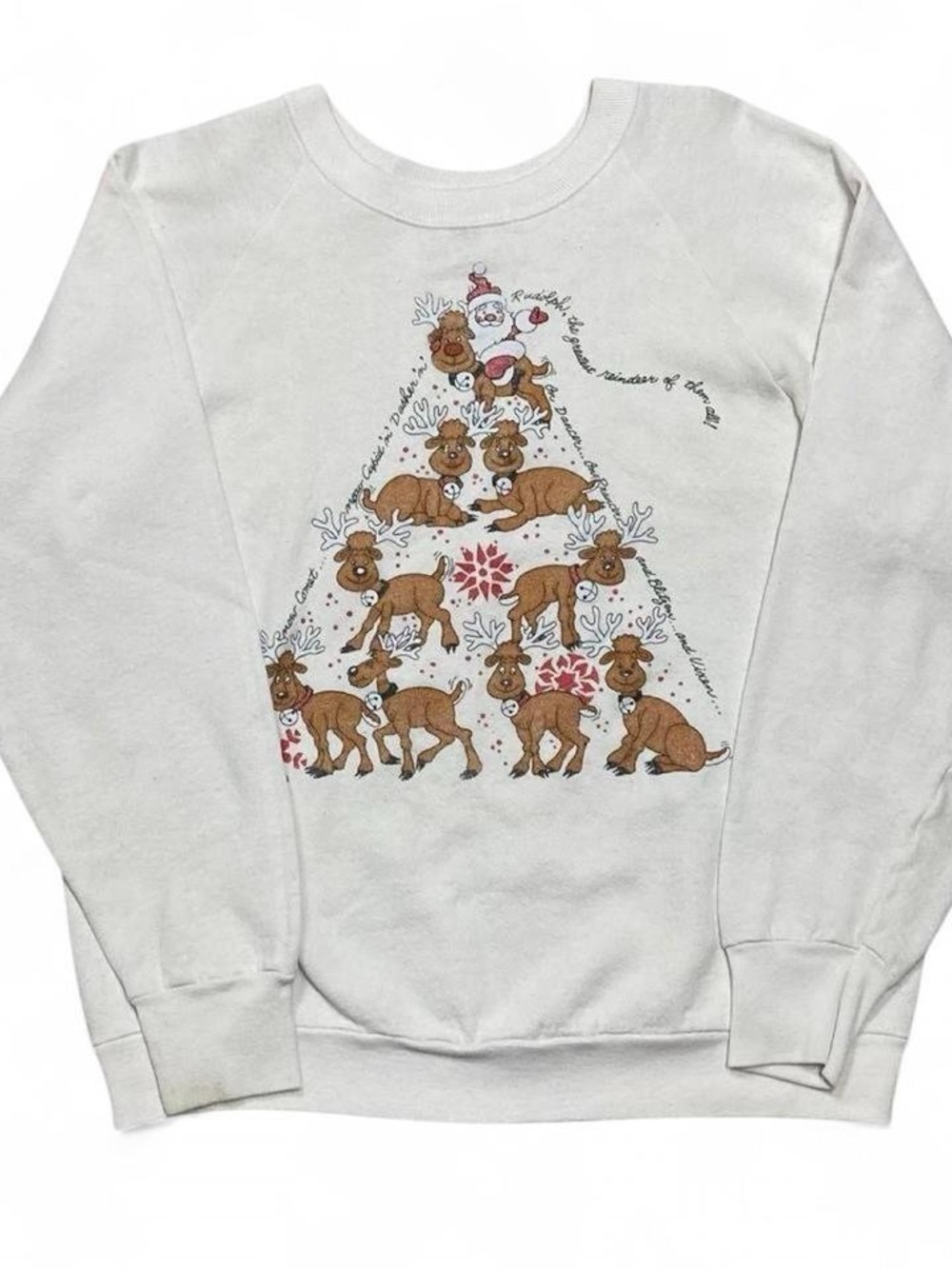 VTG 90s Christmas Reindeer Tree Sweatshirt Fruit of the Loom USA Made L